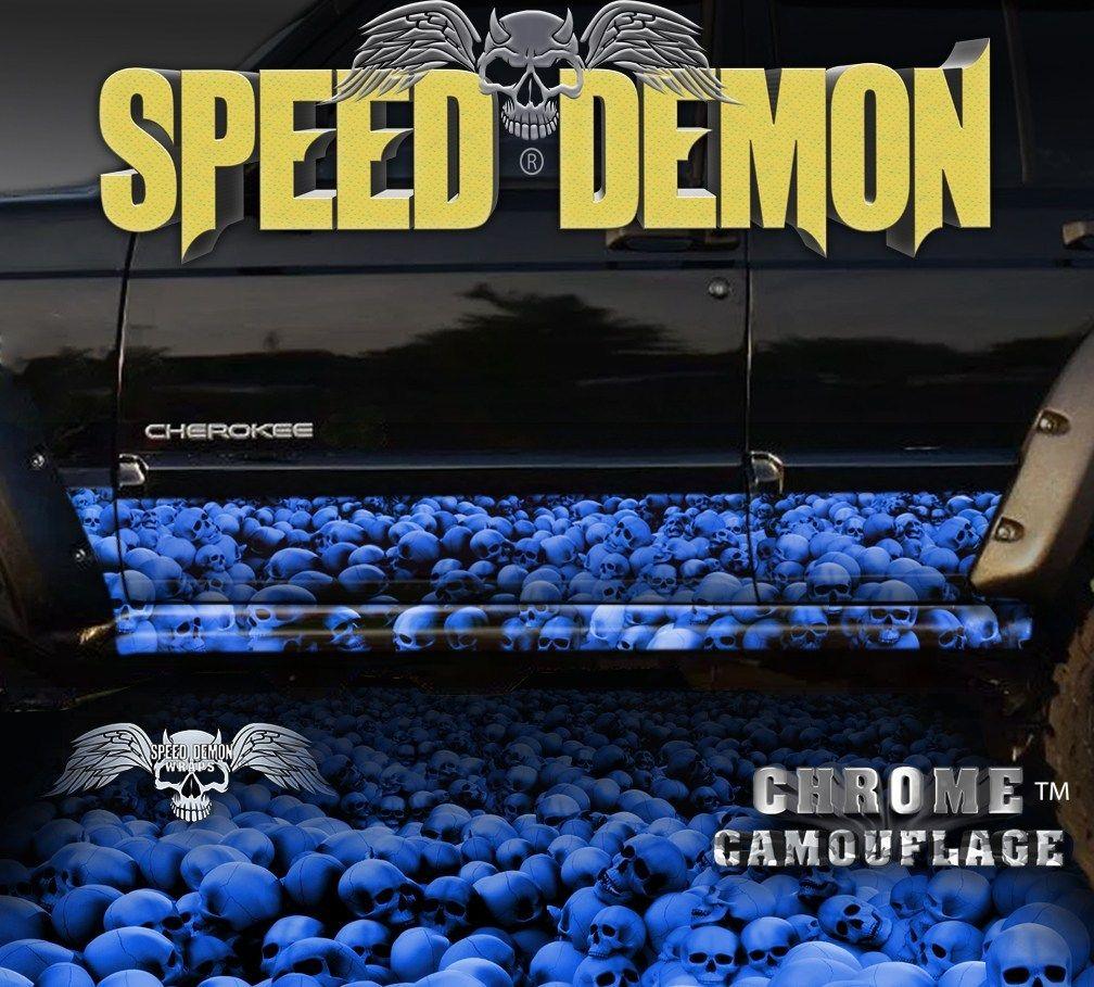 Electric Jeep Skull Logo - 1993-2008 Jeep Cherokee Rocker Wraps Skulls Blue - Speed Demon ...