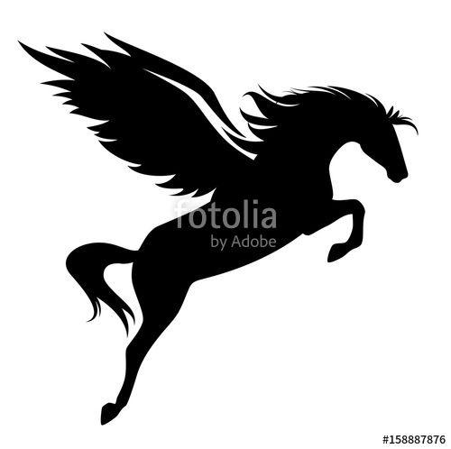 Black Winged Horse Logo - jumping pegasus - winged horse black vector design