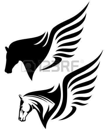 Black Winged Horse Logo - Pegasus profile head design. Cavalo. Tattoos, Tattoo drawings