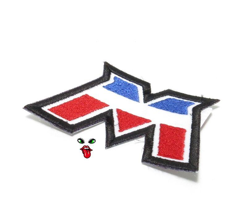 White and Blue M Logo - MOPED THREADS motobecane logo patch - blue n white n red