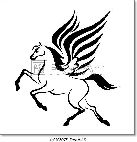Black Winged Horse Logo - Free art print of Pegasus horse with wings. Black pegasus horse