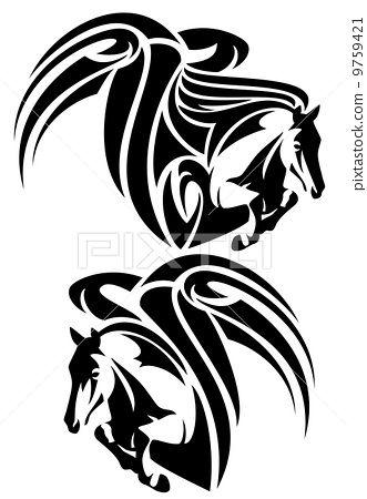 Black Winged Horse Logo - winged horses emblem and white tribal style pegasus