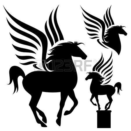 Black Winged Horse Logo - Pegasus silhouette set winged horses on white. Phoenix