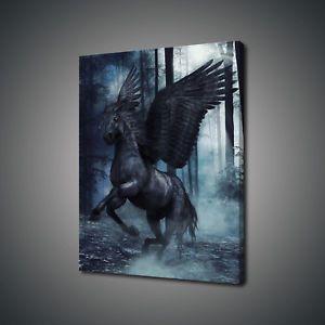 Black Winged Horse Logo - STUNNING BLACK WINGED HORSE ANIMAL CANVAS PRINT WALL ART PICTURE