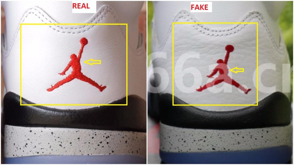 Jordan Real vs Fake Jordan Logo - Fake Air Jordan 5 V White Cement Spotted Quick Ways To Identify Them