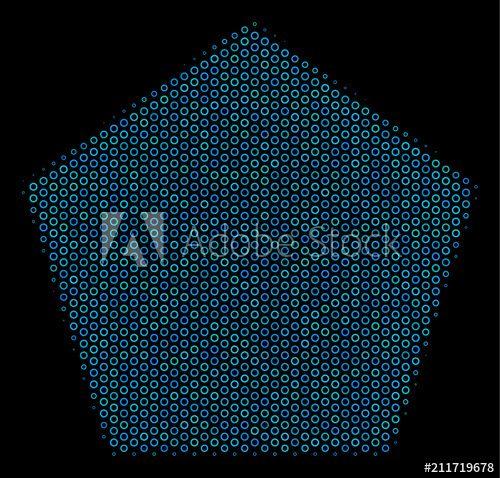 Empty Blue Circles Logo - Halftone Filled pentagon collage icon of empty circles in blue ...