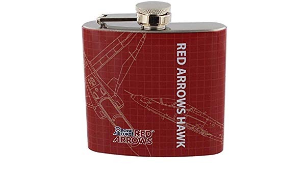 White Box with Red Arrows in Logo - Stainless Steel Hipflask Gift Red Arrows Hawk Blueprint