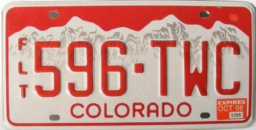 Red and Whit Mountain Logo - Colorado License Plate with Red numbers on White Mountain ...