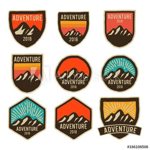 Guitar Mountain Logo - Adventure Hipster Hand Draw Outdoor Mountain Logo Set Collection ...