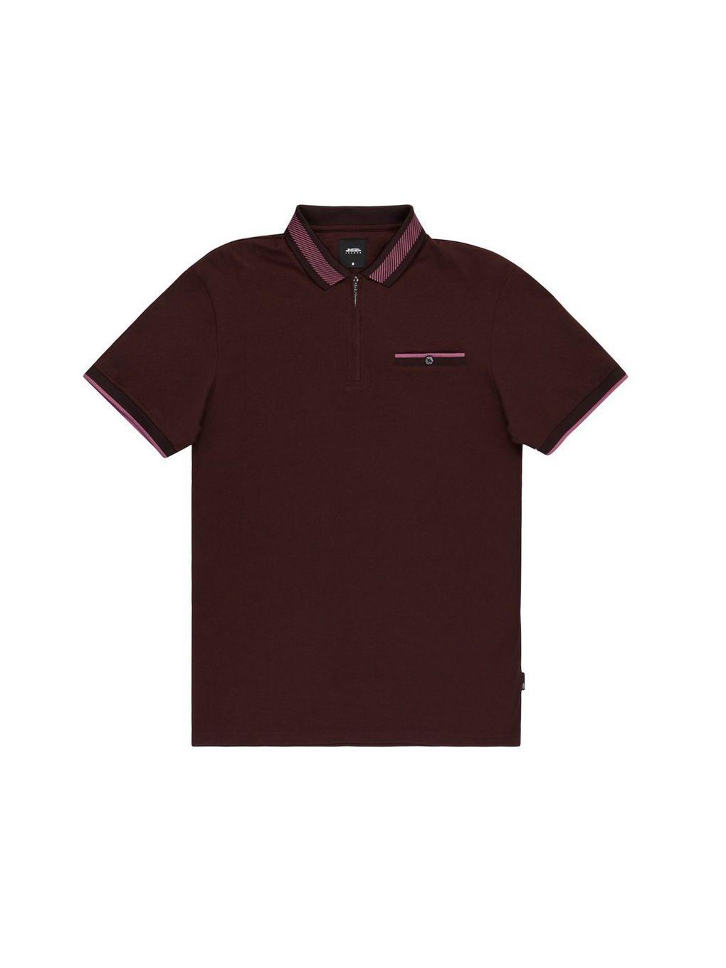 Maroon Polo Logo - Burgundy Bold Tipped Zip Neck Polo Shirt - Burton Menswear
