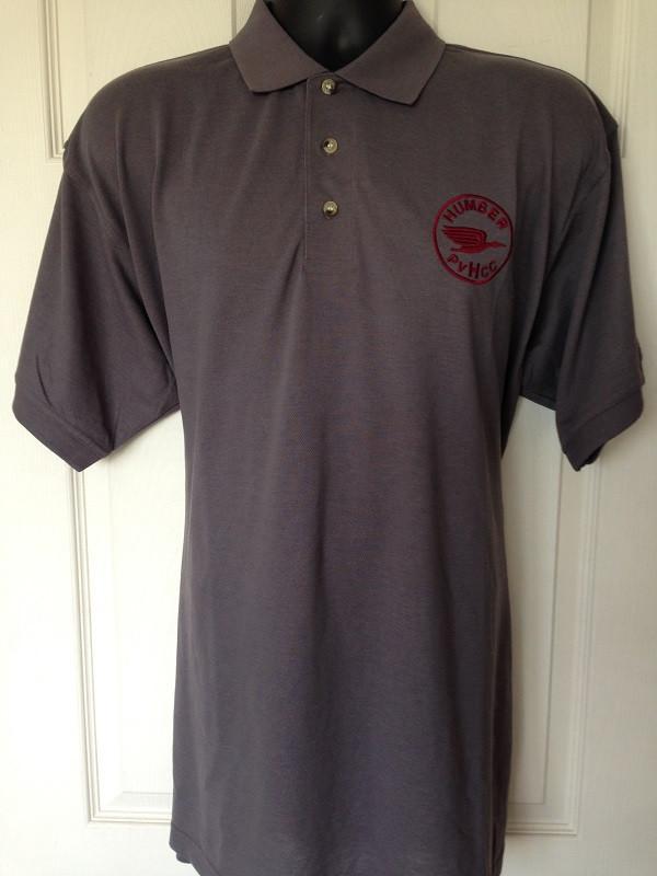 Maroon Polo Logo - Charcoal Polo Shirt with Maroon embroidered Humber Club Logo