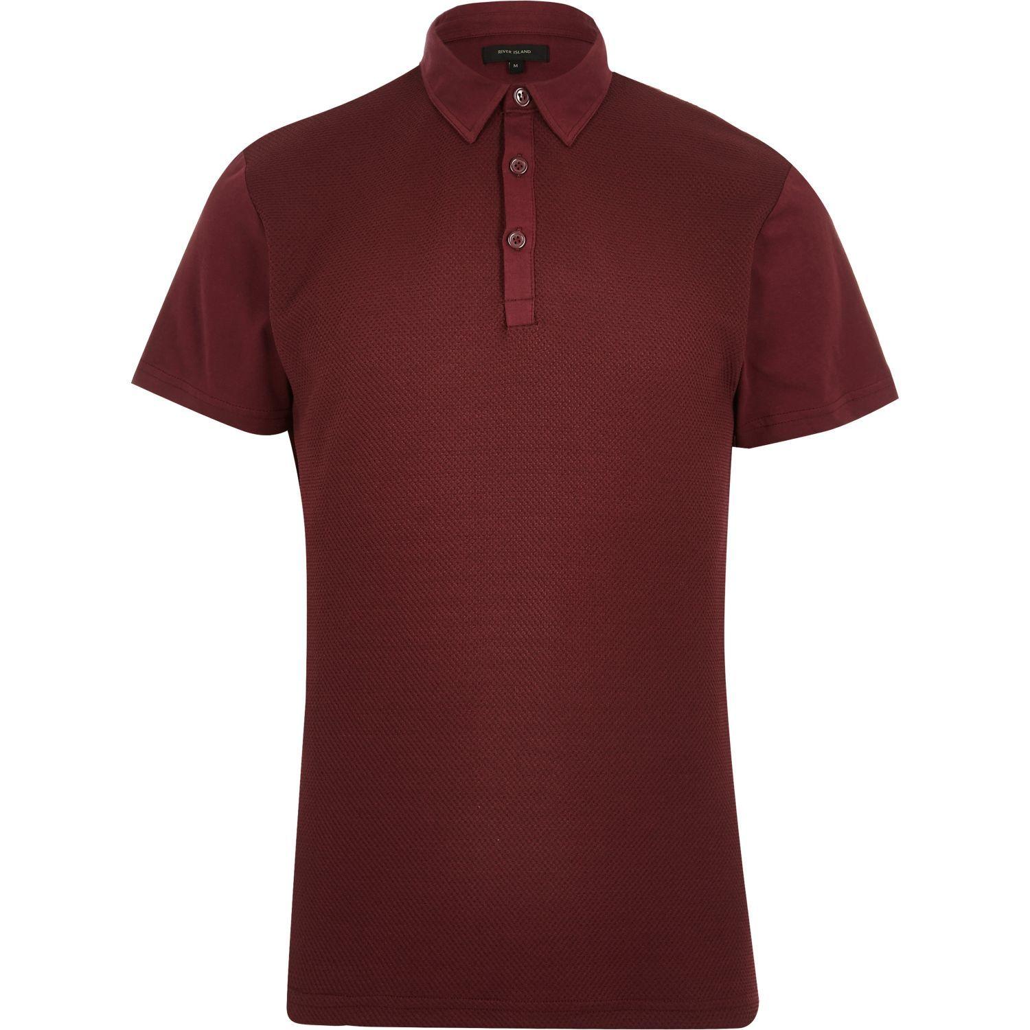 Maroon Polo Logo - River Island Dark Red Textured Front Polo Shirt in Red for Men