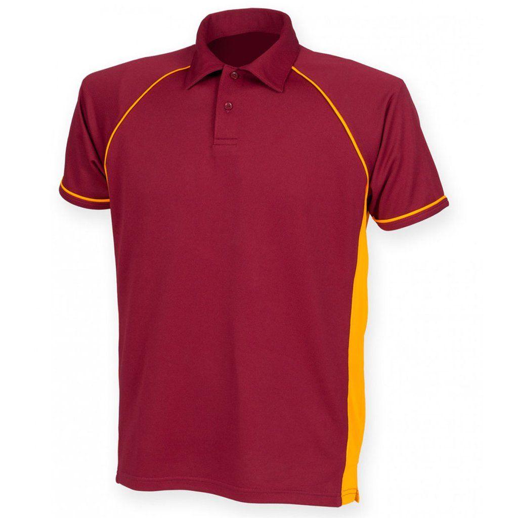 Maroon Polo Logo - Finden + Hales Men's Maroon/Amber Performance Piped Polo Shirt