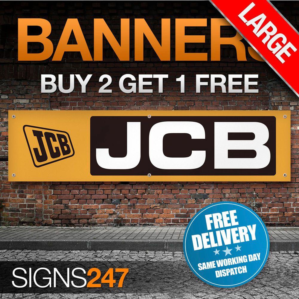 JCB Logo - LARGE JCB Logo Black and Yellow garage workshop PVC banner sign