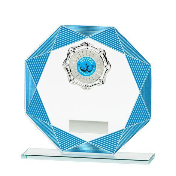 Blue and Silver Logo - Jade Vortex Multisport Glass Award Blue & Silver 165mm included