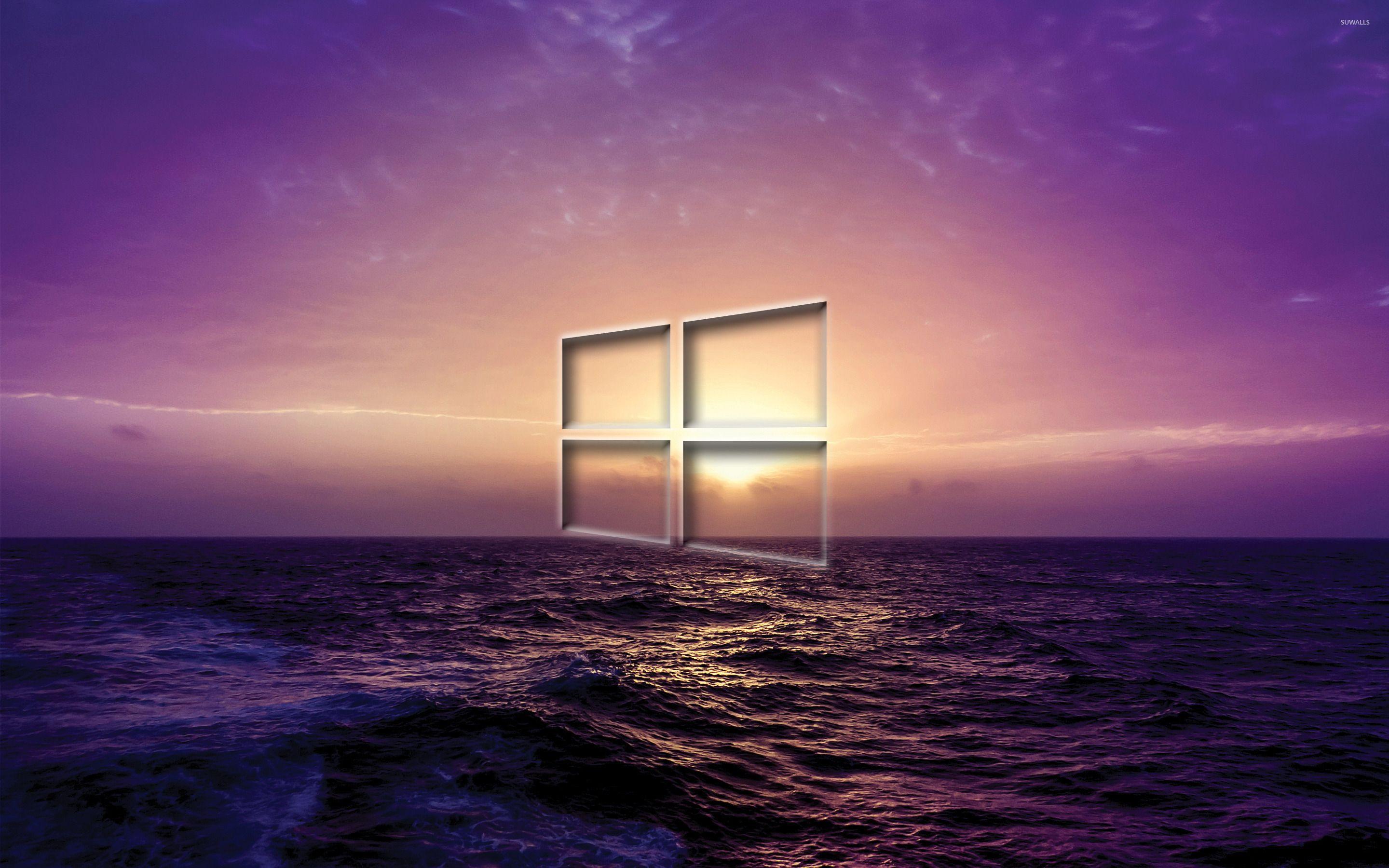 Purple Windows Logo - Windows 10 transparent logo on a purple sunset wallpaper