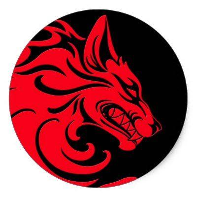 Black and Red Wolf Logo - Tribal Red Wolf Classic Round Sticker | Zazzle.co.uk