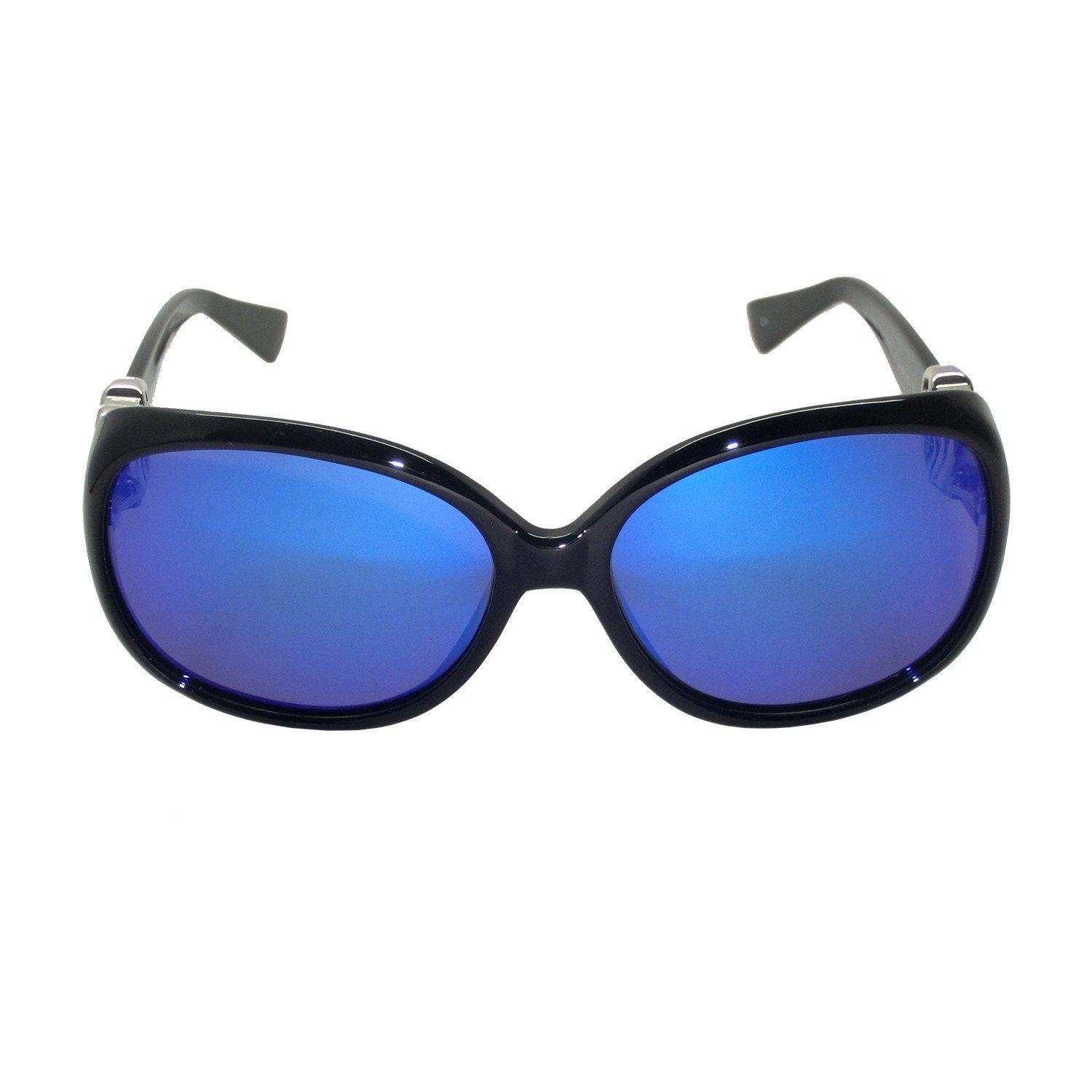 Blue and Silver Logo - Lady Sunglasses (Black Frame, Silver Logo, Blue Revo Lens) – Glam-it ...