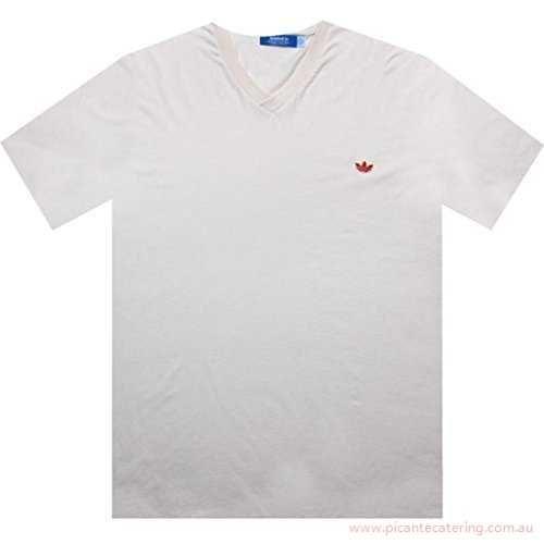 White with Red V Logo - Adidas White Red Solid V Neck Men`s Tee Chalk2 Core Energy Off Logo