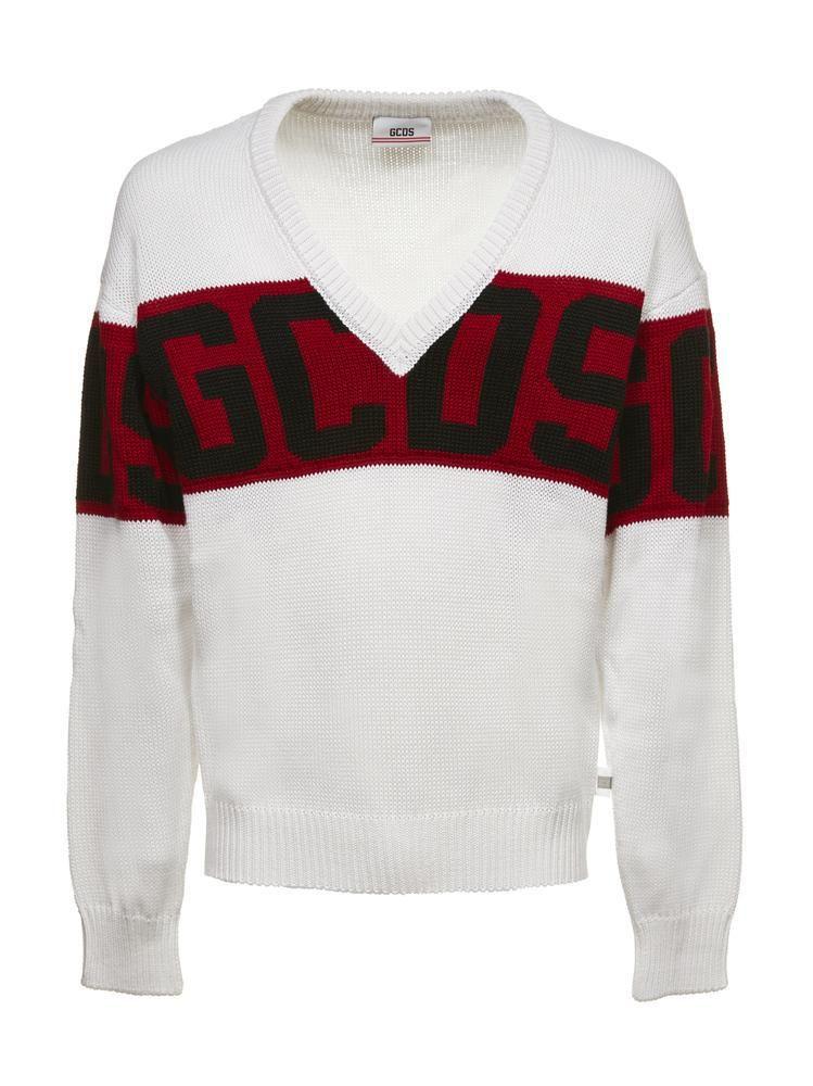 White with Red V Logo - Gcds Logo V-neck Sweater in White for Men - Save 11.708860759493675 ...
