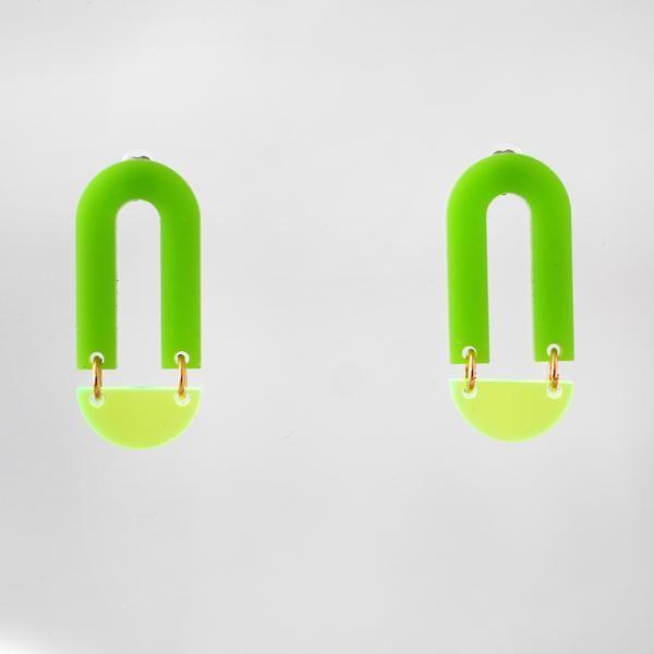 Green Half Circles Logo - Hills and Half Circle Earrings and Neon Green