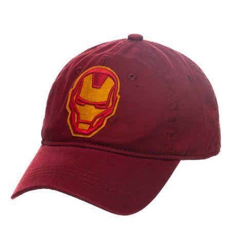 Man in a Red Hat Logo - Iron Man Red Baseball Cap with Gold Logo, Avengers Dad Hat