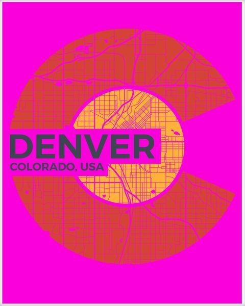 Pink Colorado Logo - Vintage Denver Colorado Logo Poster