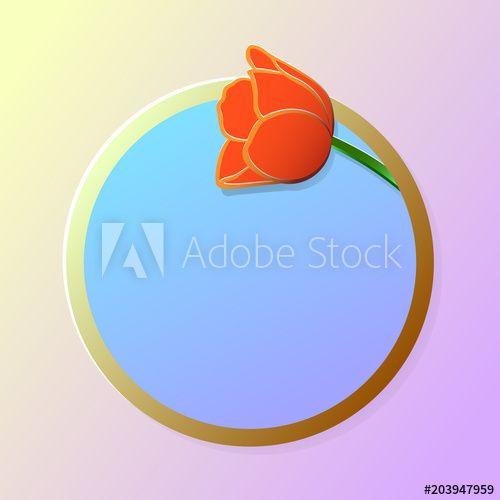 Space with Blue Red Circle Logo - Vector illustration, red tulip flower in paper cut style in blue