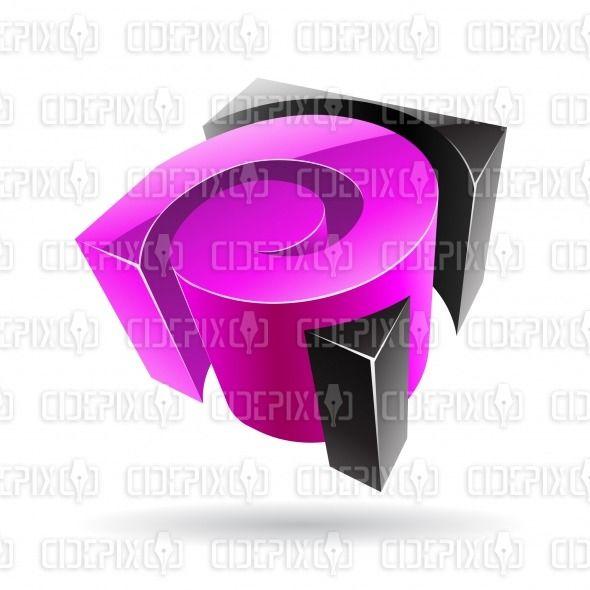 Purple Cube Logo - abstract black and purple 3D glossy metallic spiral cube logo icon