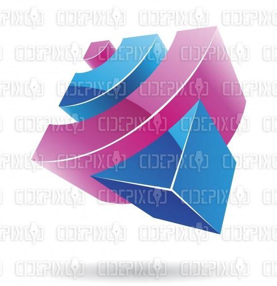 Purple Cube Logo - abstract blue and purple 3D glossy rss cube logo icon