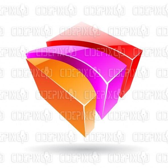 Purple Cube Logo - abstract glossy, orange, red and purple 3D metallic cube logo icon