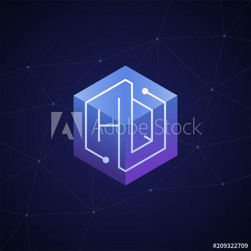 Purple Cube Logo - Initial letter HQ, block chain, looping mono line circuit letter on ...