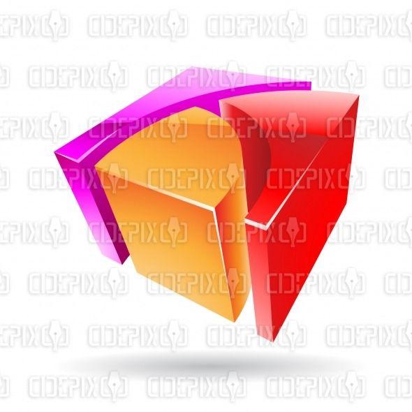 Purple Cube Logo - abstract orange, purple and red 3d glossy metallic curvy cube logo ...