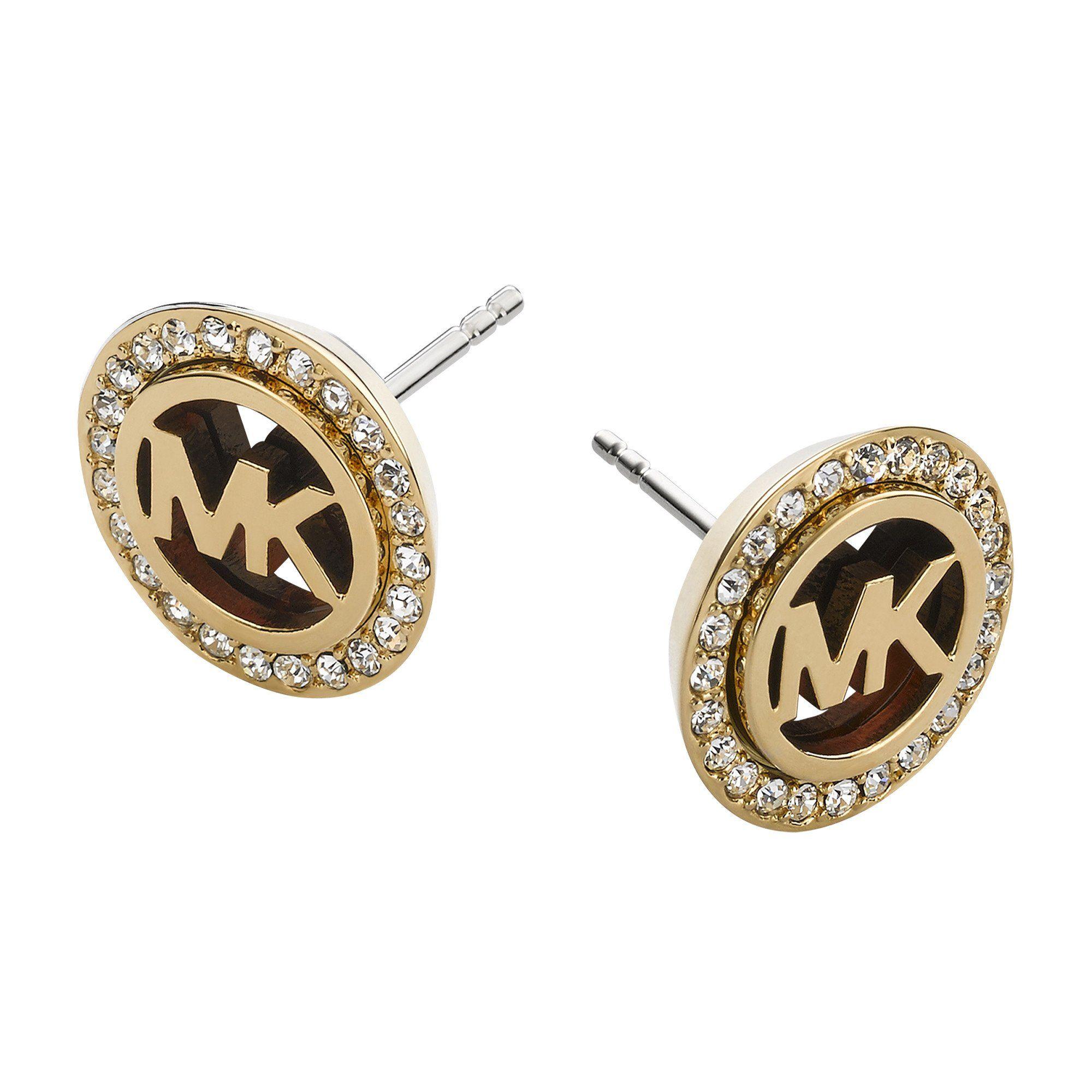 MK Gold Logo - MK Logo Gold Tone Tortoise Stud Earrings