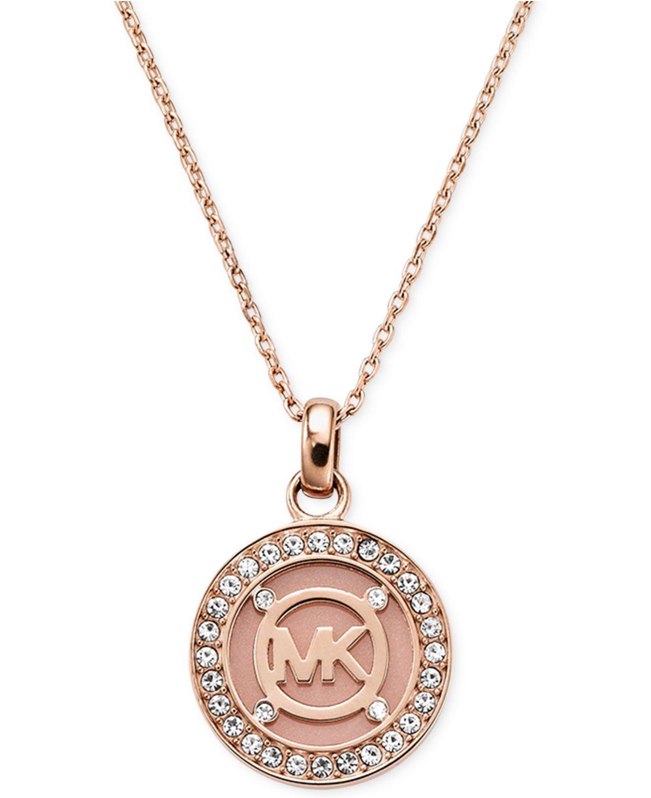 MK Gold Logo - Lyst Kors Rose Gold Tone Blush Mk Logo Disc Necklace