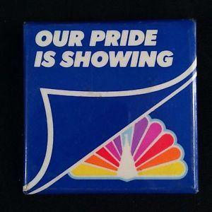 Rainbow Peacock Logo - Vintage 80s NBC Peacock Logo Button Pin Our Pride is Showing Rainbow ...