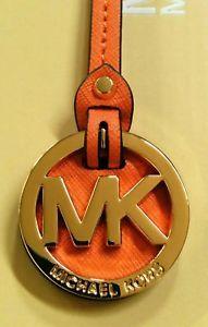 MK Gold Logo - Michael Kors MK Gold Logo Charm / Tangerine Orange Saffiano Leather