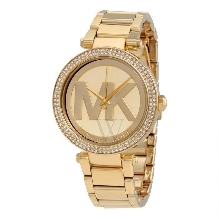 MK Gold Logo - Women's Parker Gold Tone Stainless Steel Light Champagne With MK