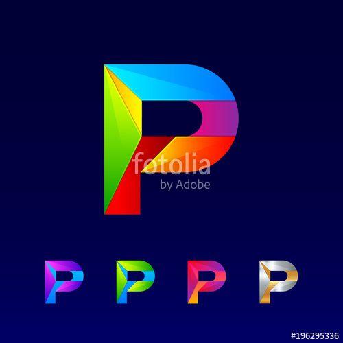 Polygon with a Blue P Logo - Letter P logotype design set made of 3D, Origami, Geometric