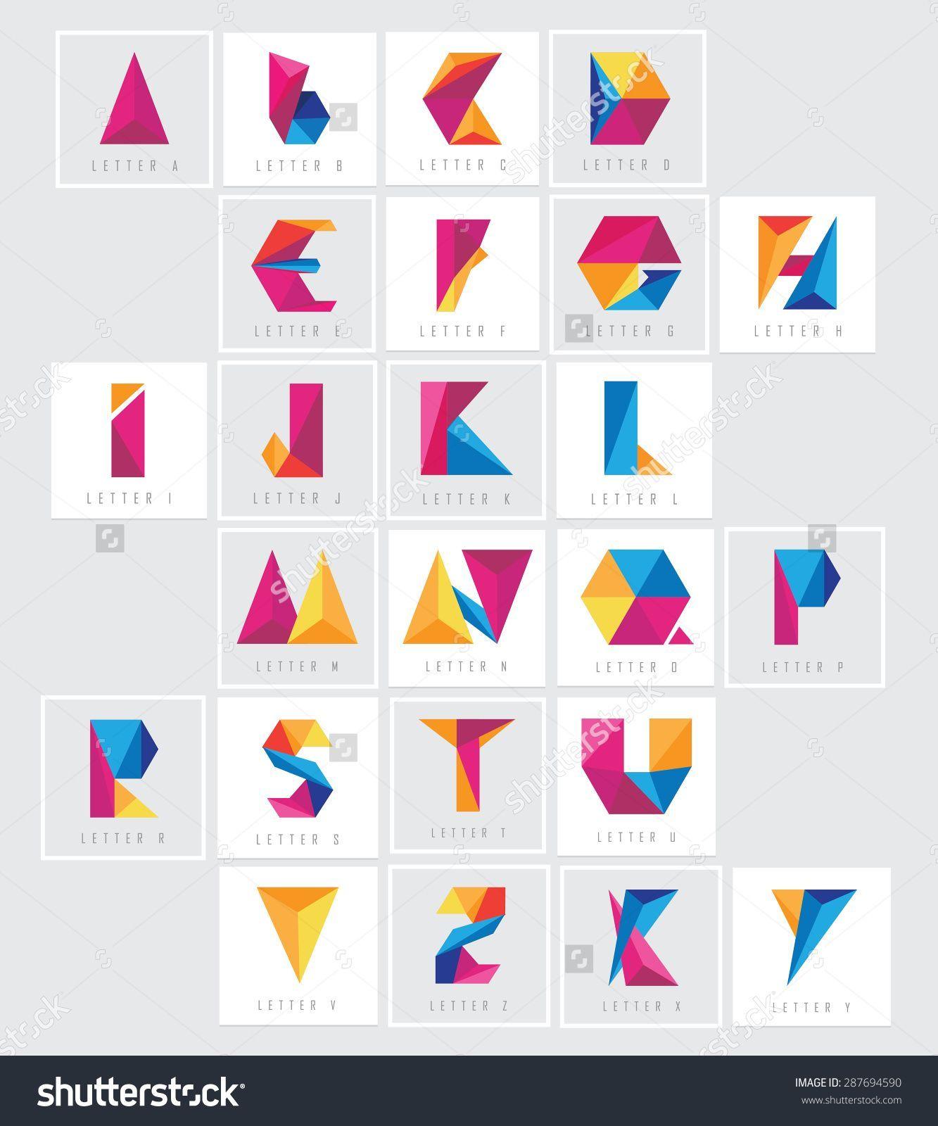 Polygon with a Blue P Logo - colorful low polygon alphabet letters collection set. Abstract