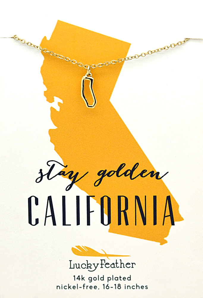 Lucky Feather Logo - Lucky Feather California Shaped State Necklace, 14K Gold-Dipped Pendan