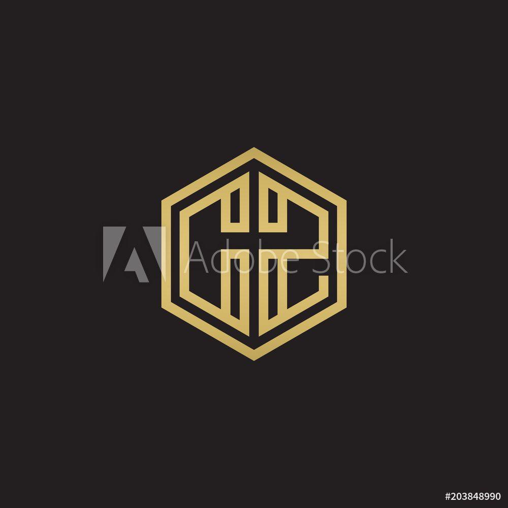 Hexagon Shaped Gold Auto Logo - Photo & Art Print Initial letter CZ, minimalist line art hexagon