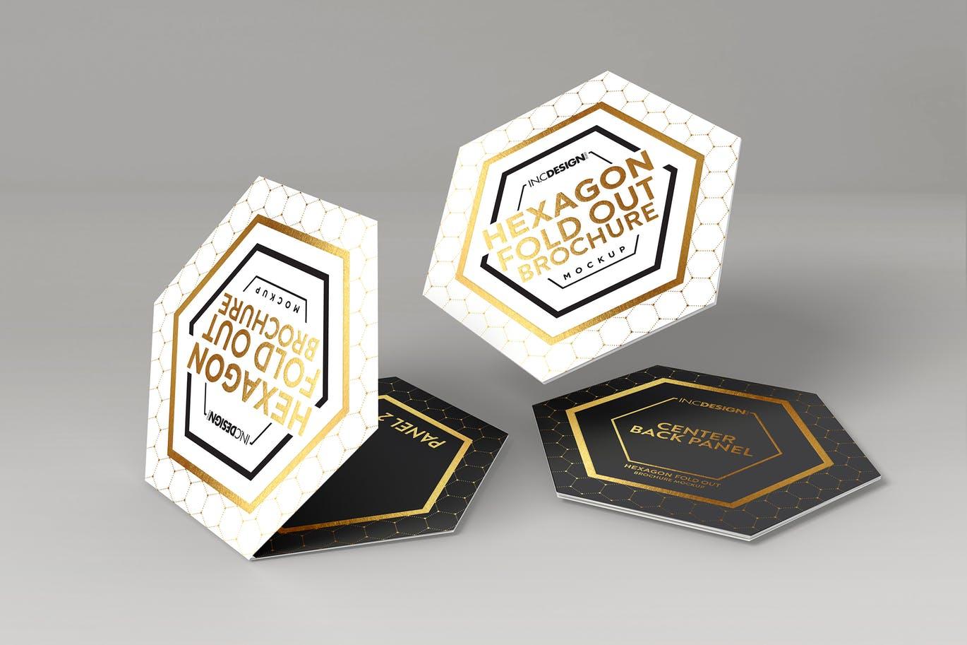 Hexagon Shaped Gold Auto Logo - Hexagon Fold Out Style Brochure by ina717 on Envato Elements