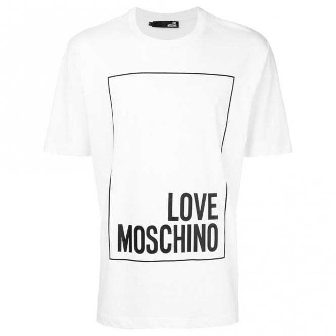 Black and White Box Logo - Love Moschino Love Moschino White Box Logo T-Shirt M473269M3876 ...