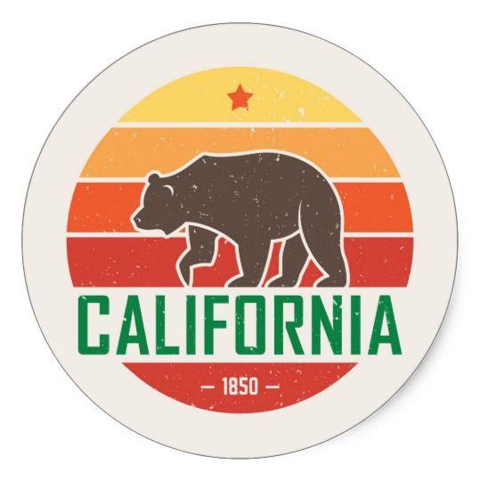 California Logo - California Logo With Grizzly Bear Classic Round Sticker | Zazzle.co.uk