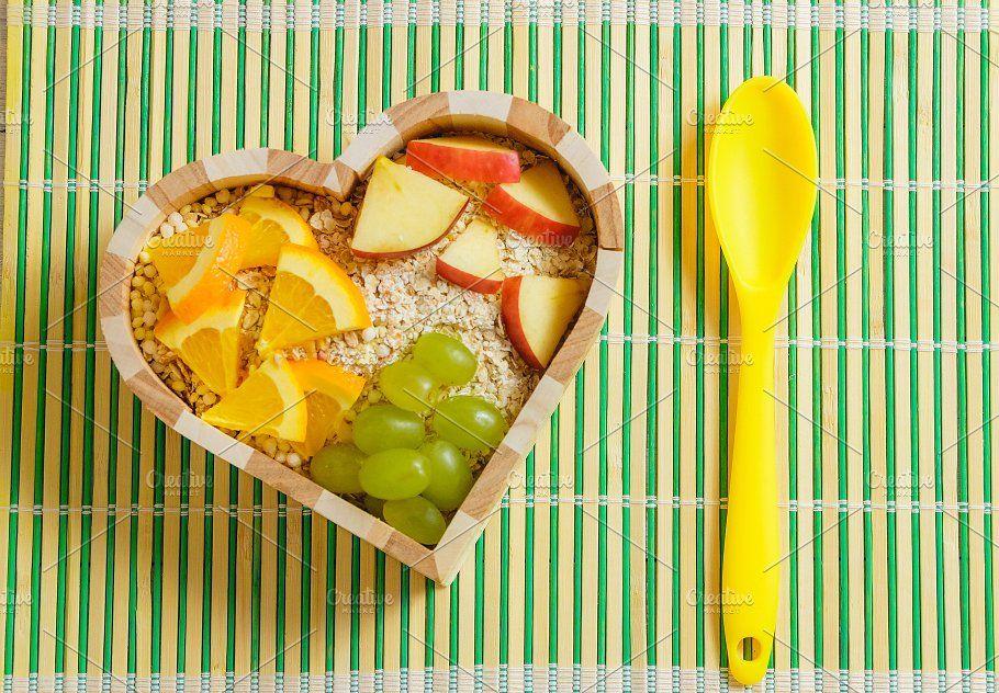 Heart Shaped Food and Drink Logo - mixed fruits in heart shaped bowl. Healthy food concept ~ Food ...