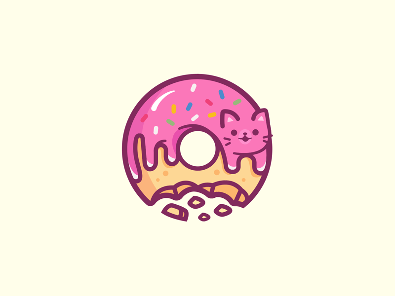Purple Cat Logo - Donut Cat by Carlos Puentes. cpuentesdesign