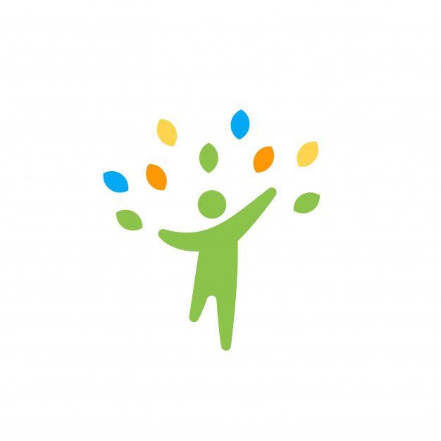 Happy Logo - Happy health people with leaves logo Vector