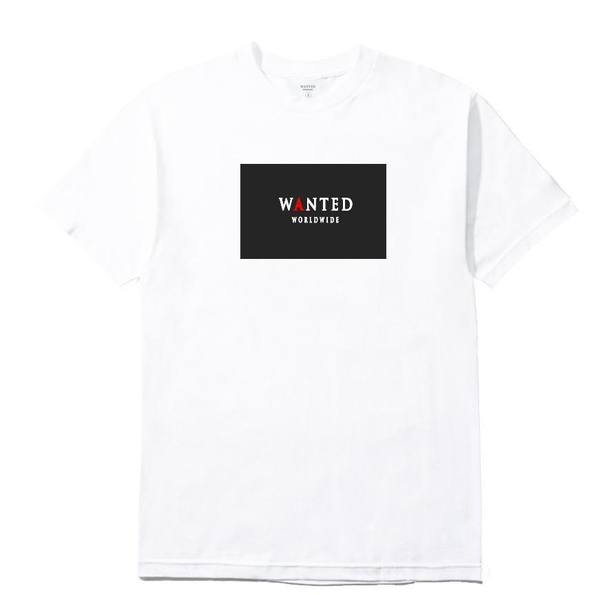 Black and White Box Logo - White signature box logo t-shirt – Wanted World Wide
