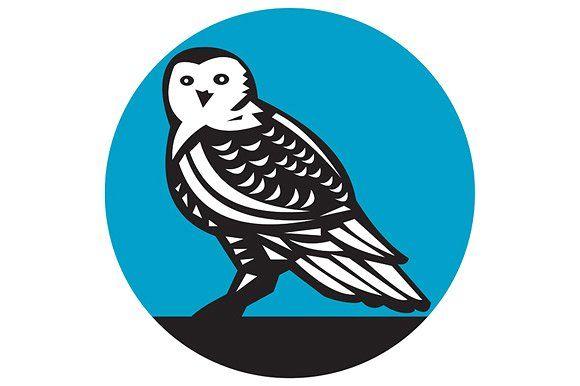 Owl in Circle Logo - Snowy Owl Circle Retro Illustrations Creative Market